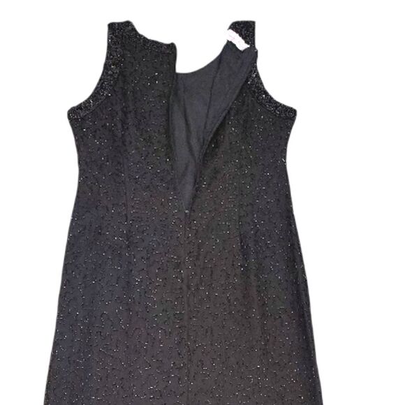 VTG 90s Laurence Kazar Black Beaded 100% Silk Formal Maxi Dress Large Sleeveless - Picture 11 of 12